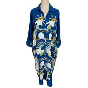 Rumisu 100% Silk Midi Shirt Dress Expedition African Collection Small/Medium